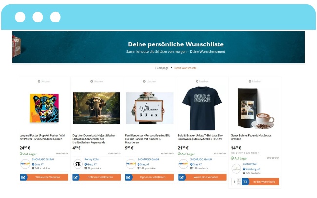 Dein Online-Shop verfügt über Wunschlisten und Vergleichsoptionen. Für besseres E-Commerce